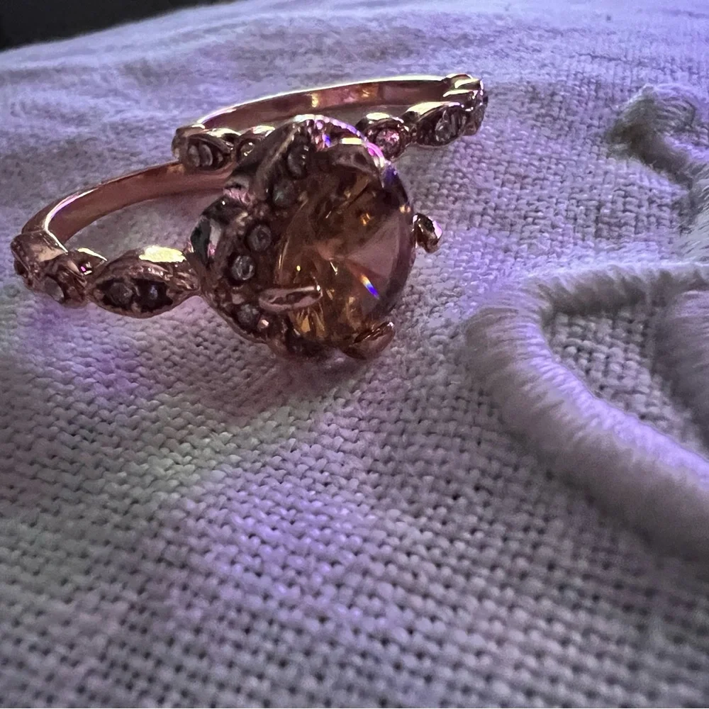 Beautiful cz morganite gold rose plated ring set‎ size 7